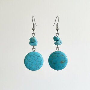 Turquoise Color Stone Drop Earrings Boho Southwest Silver Dangle Faux Jewelry